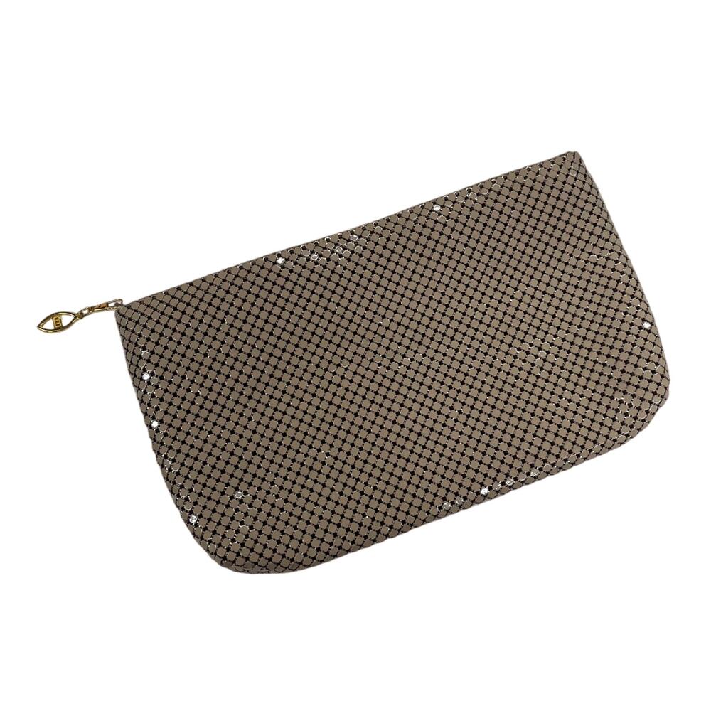 Metal Mesh Beige Bag Clutch Ashley Moore Vintage Party Purse Zip